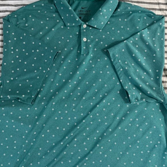 NIKE GOLF POLO Neptune Green Dri-Fit Vapor Micro Print XL - Picture 3 of 8